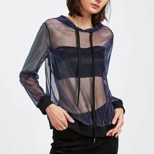 **3/$20** - NWOT Contrast Rib Trim Iridescent Mesh Hoodie